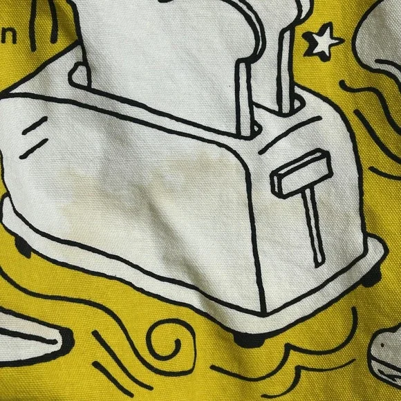 Trader Joe's Breakfast Toast Waffle Yellow Canvas Tote Bag Red Handles Grocery - Picture 9 of 10